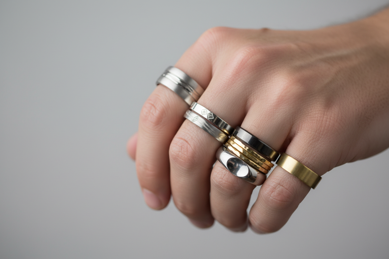 create a man's hand with rings with no gemstones